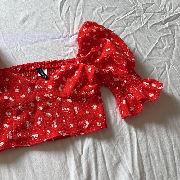 H&M Divided Orange Floral Puff Sleeve Crop Top | Cottagecore Y2K Coquette - Picture 3 of 5